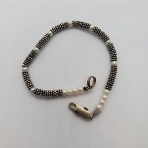 Sterling Silver and Pearl Bracelet 7.25 Inches
